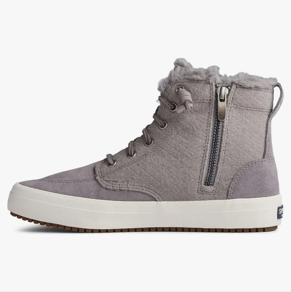 Sperry Quilted Fur-Lined High-Tops Sneakers Zip Lace Up Wool - Picture 15 of 17